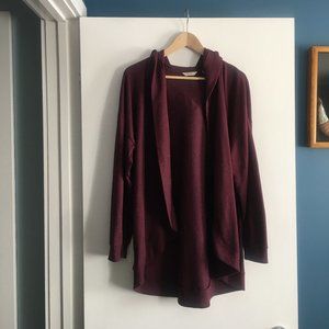 R Line (Reitmans) Burgandy Open Wrap Cardigan with Hood Size XL